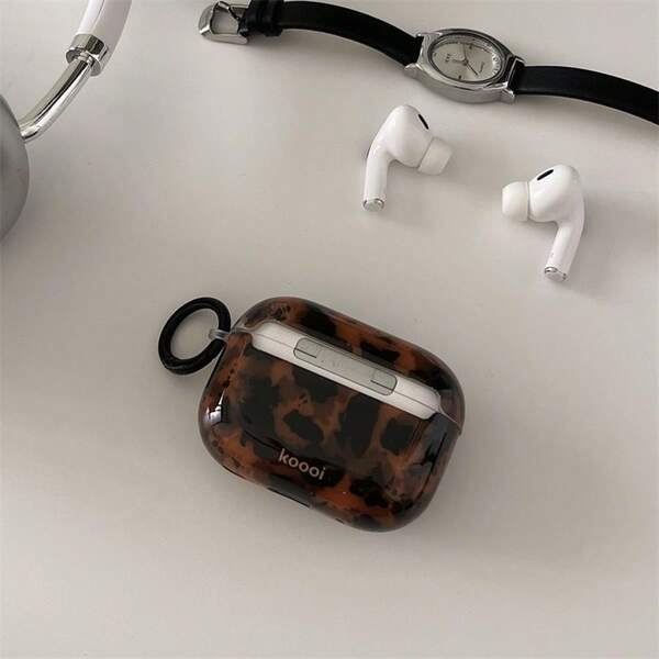Niche Retro Amber Brown Leopard Print Pro 2 oordopjeshoesje, Apple 4e generatie beschermhoes, siliconen, modieus, hoogwaardig, met beschermfolie (verwijderen voor gebruik), productvideo beschikbaar vóór aankoop