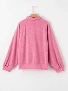 CILKOO Women's Solid Color Casual Loose Half-Button Raglan Sleeve Sweatshirt - Pink - View 8