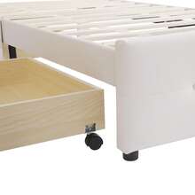 Cama tapizada 90x200 cm, cama individual, cama con dos cajones, cama juvenil plana, cama de invitados, tela de terciopelo, beige - Beis - Ver 10