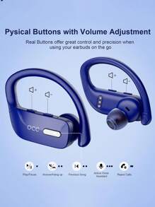 Occiam Écouteurs sans fil T17 TWS avec crochet d'oreille, écouteurs intra-auriculaires étanches et anti-transpiration avec affichage LED pour iPhone, iPad, Android