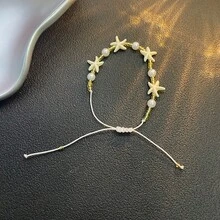 波西米亚贝壳手链，夏季海滩海洋风格贝壳和海星串珠手链，女士