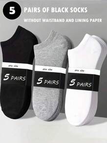 5 pares de calcetines tobilleros en negro, blanco y gris para hombre, de uso casual y clásico para uso diario, adecuados para parejas, familias y regalos, para todas las estaciones