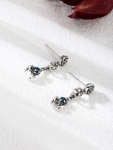 1 Par de Pendientes de Plata de Ley 925 con Flores de Rosa y Escorpión Incrustados de Cristales Vintage, Adecuados para Uso Diario de Mujeres