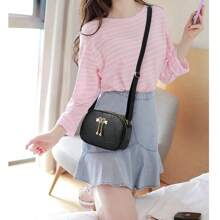 Bolsos de mujer de gran capacidad con empalme de moda retro en color sólido - Negro - Ver 2