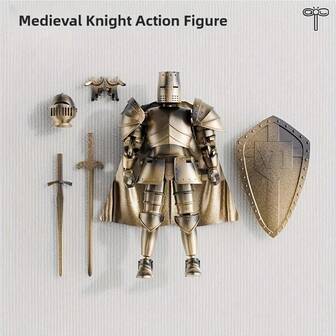 Medeltida actionfigurer Riddare rustning actionfigur Flerledad rörlig robotskyltdocka T13 Dummy 13 actionfigur (kräver montering) (B-Silvery)