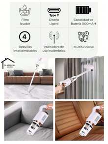 Aspiradora Ultra Ligera Inalámbrico 3 En 1 Limpieza De Barrido Fuerte Colector De Polvo Para Hogar y Coche y sala Escoba Versátil Ligera Y Portatil, para Mascotas/Alfombras/Coche Fácil Acceso del Suelo Aspiradora Trapeadora de Mano Inalambrico Aspirador Inalámbrico de Alta Potencia, para Alfombras y Suelos con 15 Minutos de Autonomía, Húmedo y Seco, Filtración Profunda para Suelos de Madera Aspirador vertical para Pelo de Mascota Aspiradora Inalámbrica GZ000055 - Blanco - Ver 2