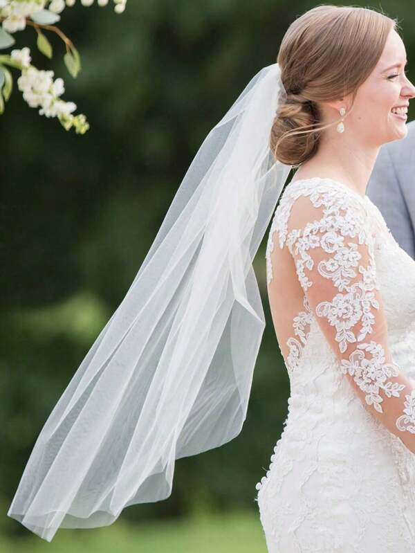 1pc 95cm (37.4 Inch) Minimalist Plain Chiffon Ribbon With Metal Hair Comb, Suitable For Weddings And Parties