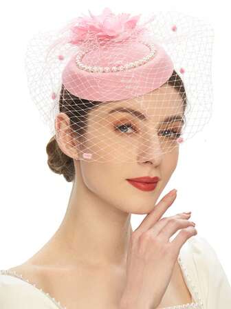 Fascinator Hats For Women Tea Party Headband Kentucky Derby Wedding Flower Mesh Veil Fascinator Mini Hat Tiny Hat Mini Cap