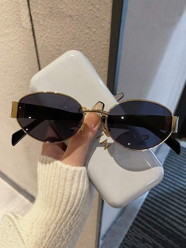 1 pieza Gafas unisex de estilo vintage con montura ovalada personalizada para mujer y hombre, montura de metal redonda para uso diario, accesorios de playa de verano, estilo deportivo de moda, gafas de sol con estilo bohemio para fiestas y salidas, accesorios de playa de verano