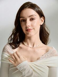 1pc Elegant Faux Pearl, Glass Seed Bead & Golden Metal Bead Choker Necklace For Women, Casual Cute Student Jewelry Gift, Fashionable Y2K Style, Multiple Color Options Winter Gifts - Beige - View 2