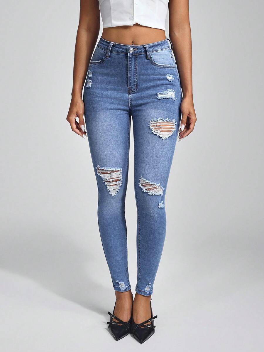 Jeanoix Ripped Detail Skinny Jeans Ripped Jeans