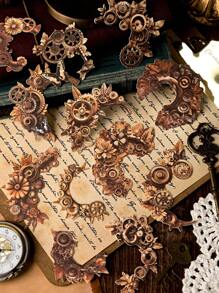 12 Peças/Pacote Adesivos Rígidos Ocos de Engrenagem de Relógio Vintage, Adesivos Decorativos de Artesanato DIY de Scrapbooking para Jornais, Álbuns, Artigos Escolares, De Volta às Aulas