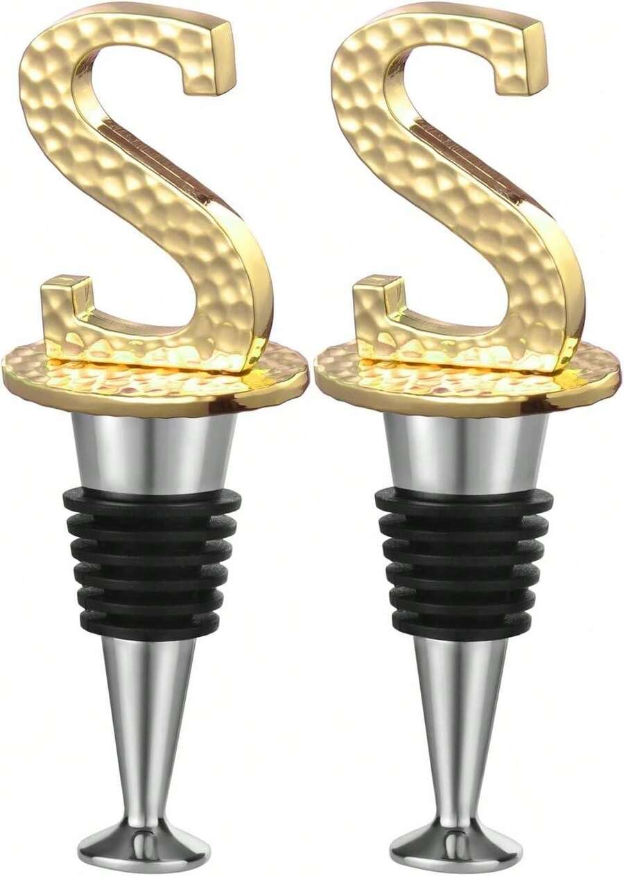 Miicol Prosecco Stopper, Rose Gold Initial Wine Stopper - Personalised Champagne Gift For Wine Lovers - Gold Letter S - View 1