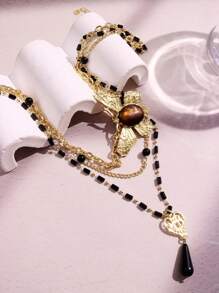 1pc Stylish, Exquisite, Elegant, Luxurious, Versatile, Unique, Shiny Butterfly & Heart Layered Pendant Necklace, For Women, Daily, Party, Commute, Holiday, Festival