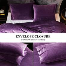 DIvellow Velvet Duvet Cover Queen Set Sage Green Comforter Cover 3Pcs Ultra Soft Cover Breathable Solid Luxury Flannel Velour Duvet Cover Zipper Closure Corner Tie - 紫色 - 查看 4