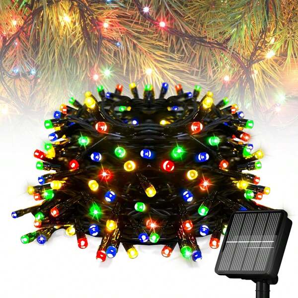 Outdoor Solar String Lights – Waterproof LED Fairy Lights With 8 Lighting Modes, Warm White & Multicolor Glow For Garden, Patio, Yard, Balcony, Tent, Trees, Fence, Pathway, Porch, Deck, Driveway, Flower Bed; Solar Powered Decorative Lights For Outdoor Parties, Camping Nights