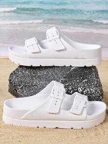 Novas sandálias da moda para mulheres, adequadas para ambientes internos e externos, material EVA confortável, leves e macios, sola grossa, antiderrapante e durável, adequadas para deslocamento do trabalho, praia, caminhada - Branco - Ver 3