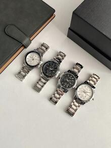 1 件男士石英钢带日期手表，高端奢华手表，理想的男士礼物