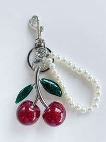 1pc Silver Chic Cherry Keychain With Sparkling Resin Pendant - Alloy Customizable C-Hook Closure For Women's Wallets & Bags Ideal Gift For Family Friends And Couples Valentine's Day Gift Goth - Silver - View 4