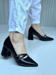 Comfortable Pumps With Buckles – 7cm Heel And Basic Elegant Party PU Leather Buckle Office Party - 黑色 - 查看 5