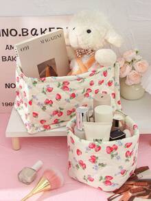 1 件/套 可爱黄色草莓印花绗缝女孩化妆品收纳篮护肤品收纳篮袋女士化妆收纳化妆品收纳盒化妆品刷子收纳多功能收纳化妆品、口红、刷子、护肤品、手机、耳机、玩具、书籍、小物件家居装饰卧室装饰客厅装饰浴室装饰生日礼物乔迁礼物周年纪念礼物伴娘礼物母亲礼物送给朋友的礼物教师礼物