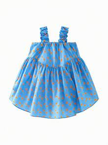 mini bala Đầm hai dây in họa tiết ruffle cho bé gái - tông màu xanh đỏ - Xem 5
