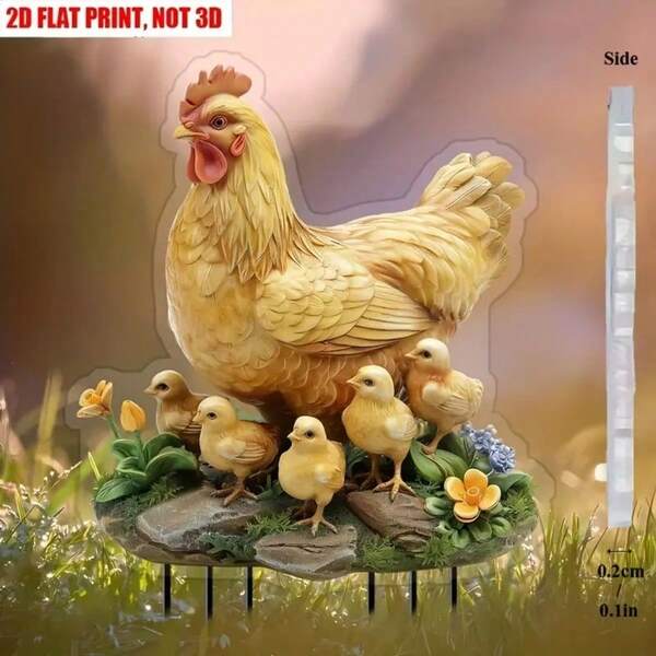 A 2D Hen And A Flock Of Chicks In The Acrylic Manor Yard Of The Ground Plug