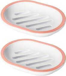 Jabonera para Ducha Con Bandeja de Goteo, Soporte para Barra de Jabón, Caja de Doble Capa de Plástico para Baño y Cocina, Color Azul - blanco, rosa - Ver 2