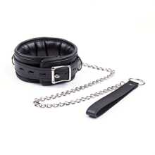 Sponge Neck Collar With Chain Leash Leather Sex Toy Lockable Couple Items SM Product