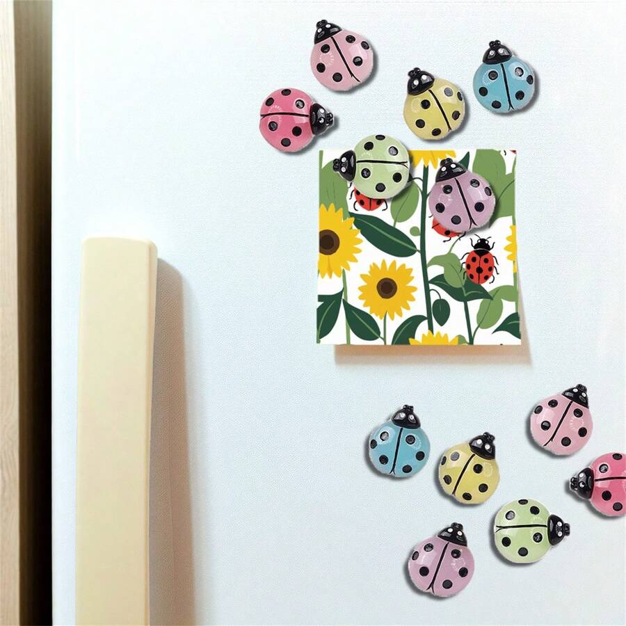 6/12pcs Back-To-School Cute Ladybug Fridge Magnets, Creative Office Memo Magnet Stickers, Kitchen Home Decor Magnetic Stickers - Multicolor - View 1