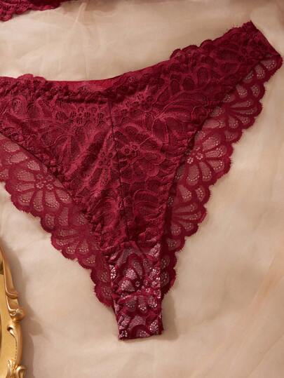 Women Verleidelijke Lingerie Set, Bordeaux Kanten Bloemen BH Set Adjustable Straps, Bra, view 4