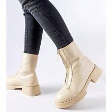 Beige isolierte Ankle Boots mit Reißverschluss - Beige - Übersicht 3