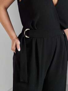 FASHION MIX PREMIUM Elegant Long Jumpsuit Tailored With Detail At The Waist And V-Neckline Plus Size Women's Fits 46 To 50 - 黑色 - 查看 7