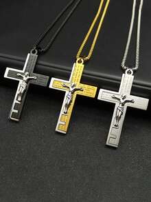 Catholic Cross Stainless Steel Necklace, Men's Gold Chain Necklace, Anniversary Birthday Gift Jewelry - Necklace - View 8