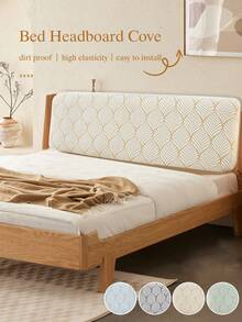 1pc Jacquard Bed Headboard Cover Solid Color Elastic Bed Head Slipcover Leaves Printed All-Inclusive Bed Backrest Cover Bedroom Dirt Proof High Elasticity Easy To Install