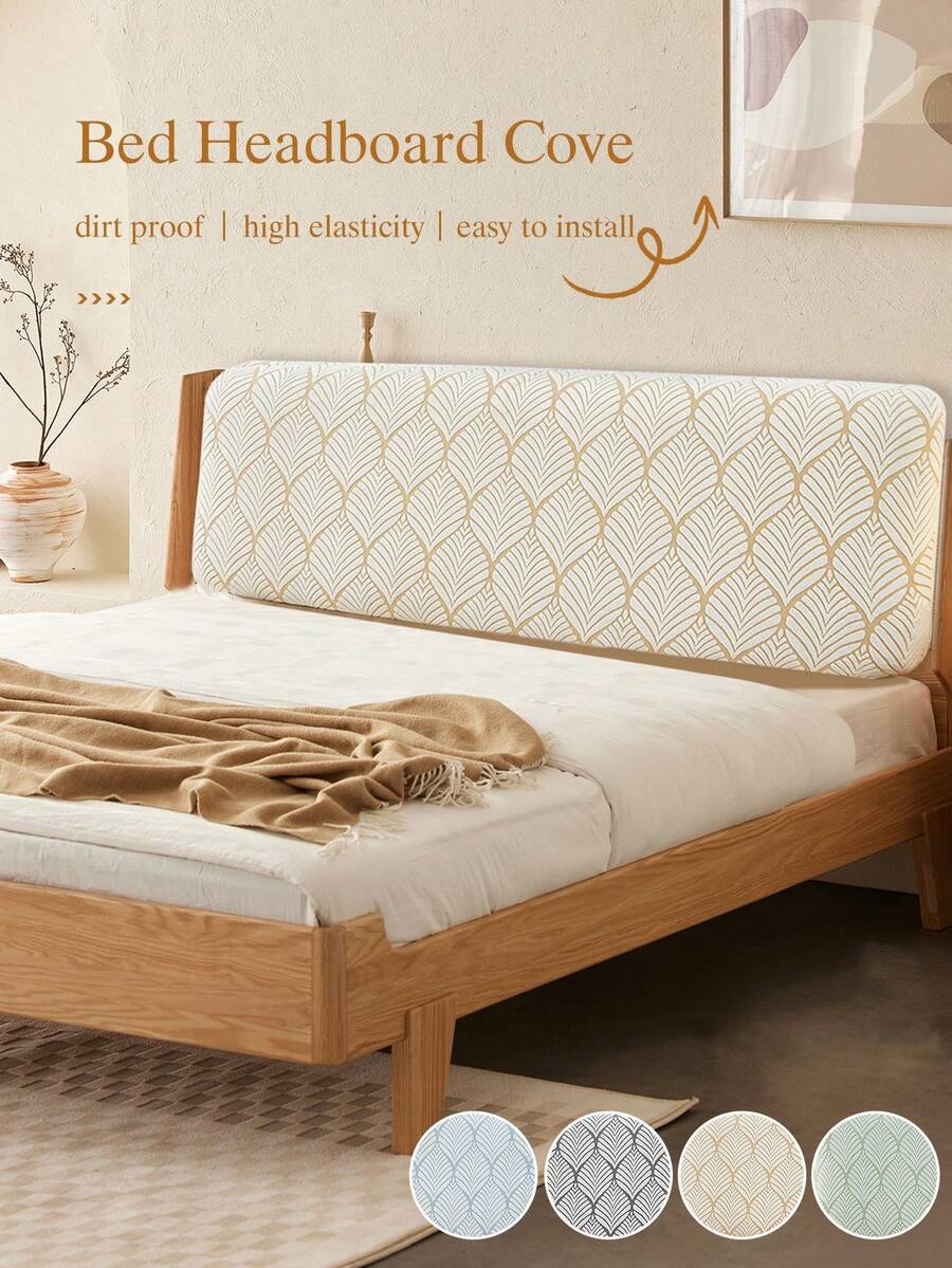 1pc Jacquard Bed Headboard Cover Solid Color Elastic Bed Head Slipcover Leaves Printed All-Inclusive Bed Backrest Cover Bedroom Dirt Proof High Elasticity Easy To Install