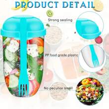 2/1 Pieza Taza portátil para ensalada con tapa y tenedor - Transparente, Recipiente mezclador de PP adecuado para ensaladas frescas, verduras y frutas - Adecuado para llevar el almuerzo y el desayuno, Mezclador de ensalada enlatada, Taza de avena con cuchara y tapa, Taza de leche y yogur bajo en grasa, Taza portátil para pérdida de peso adecuada para un estilo de vida saludable, Útiles escolares adecuados para mujeres, Útiles escolares de vuelta a la escuela, Botellas de agua, Exterior, Camping