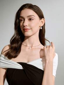 1pc Exquisite Simple Water Drop Shape Faux Pearl Gold Necklace For Women Charm Elegant Water Drop Shape Faux Pearl Gold Earrings For Girls Pure Romantic Wedding Jewelry Set For Women Suitable For Ladies To Wear To Parties And Send Gifts To Friends Winter Gifts - Necklace + Earrings - View 2