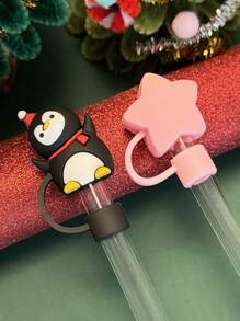1 /2 /3 /6PCS Christmas Silicone Straw Cover, Suitable For 40oz/30oz/10mm Sippy Cup, Water Cup Decoration Accessories Reusable Straw Cover, Portable Protective Plug Decoration, For Christmas Gifts, Cup Accessories, Party Holiday Gifts To People