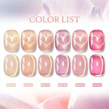 MEET ACROSS 6 pezzi Smalto gel per unghie in vetro nudo da 7ml, con magnetismo, luccicante, colore rosa nudo cristallino, semi-permanente, da soak off per manicure UV LED