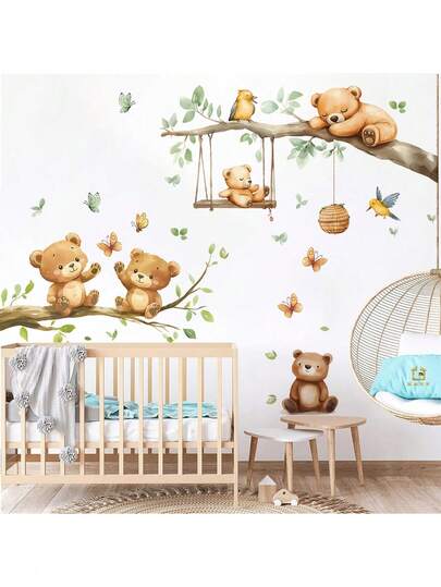 2pcs Set Playful Jungle Animals Wall Decals For Kids Room - Removable Nursery Decor, Peel & Stick Cartoon Animal Playroom Stickers, Baby Shower Adventure Gift Idea Home Decoration