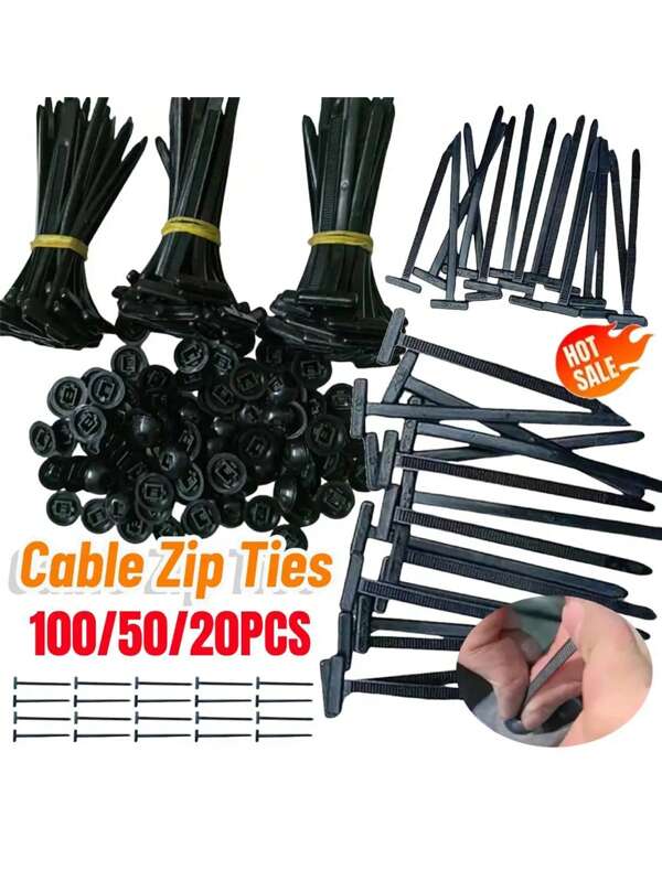 20/50/100pcsNylon Heavy Duty Zip Ties Self-Locking Universal Cable Tie Buckle Fastening Strap For Fenders Engine Guards & Fixing Suitable For Emergency Car Repairs, Car Repair Fixing Tools