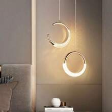 Lampada a sospensione moderna a forma di mezzaluna LED dorata, paralume ellittico in acrilico, temperatura di colore regolabile da 3000K a 6000K, luce a soffitto LED dimmerabile, adatta per isola della cucina, sala da pranzo, camera da letto - Luce a sospensione circolare con cavo regolabile