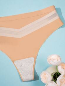 3 件套女士无缝丁字裤，V 领蕾丝女士内衣，舒适米色，适合春夏秋冬