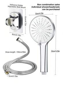 Ducha de mano de alta presión con 3 funciones, con manguera de acero inoxidable de 1.5m/59 pulgadas y soporte adhesivo para pared