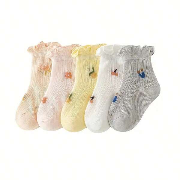 5 Pairs Baby Flower Decor Cute Thin Socks For Summer