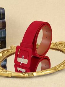 1pc Red PU Leather Buckle Belt For Women, Bohemian Style, Fashionable For Daily Wear Summer, School Fall, Autumn, Halloween - Red - View 4