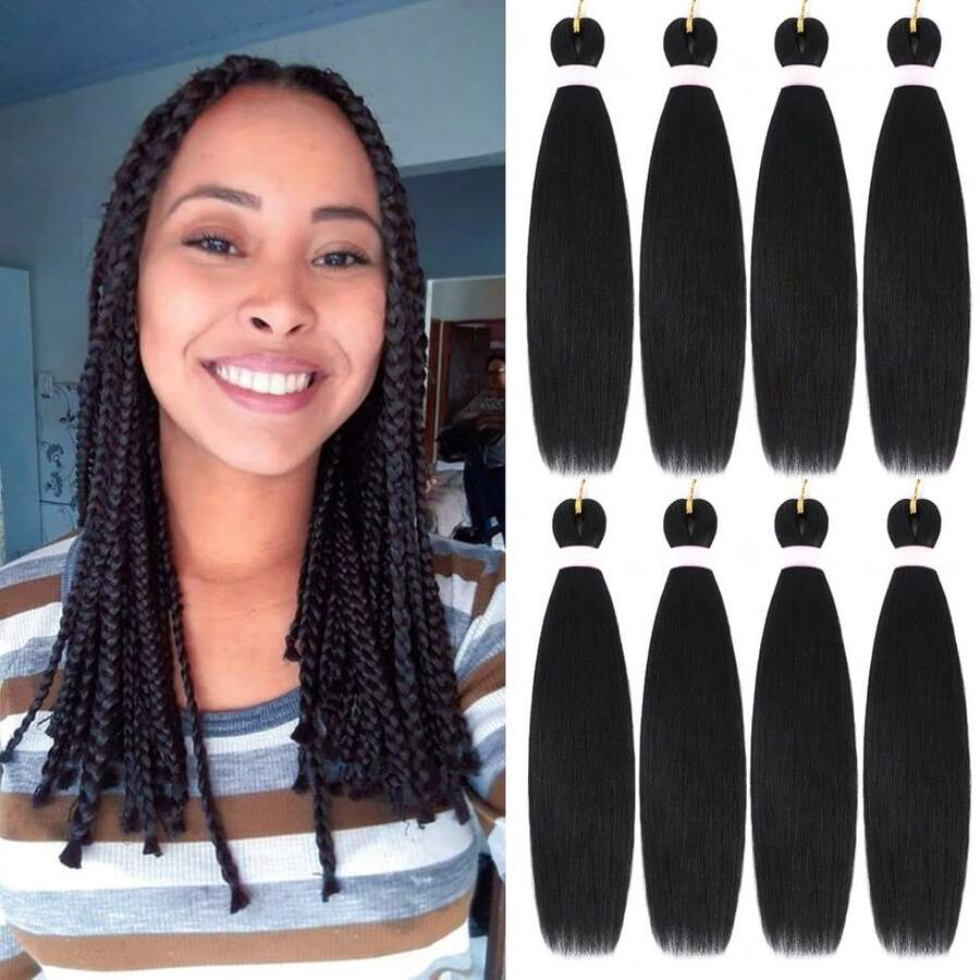 Ombre Pre Stretched Braiding Hair 30 Inch 8 Packs Synthetic Crochet Braids Hot Water Setting Professional Soft Texture Synthetic Hair Extensions 30 Inch 1B 27 - 1B(Black) - View 1