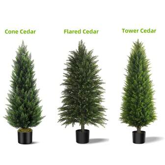 2-Pack 4ft Artificial Cedar Trees – Lush Potted Green Plants For Home, Office & Outdoor – Realistic Topiary Shrubs For Entryway & Holiday Decor (Tower Cedar)