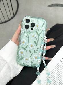 Floral Painting Cream Swirl Wavy Edge Gloss Painting Anti-Drop Phone Case With Handmade Beaded Bracelet Accessories Suitable For IPhone 16/11/16pro/16plus/16promax/16e/15Promax/13/14/12/XS/XR/7G/8P Phone Protective Cover - Multicolor - View 7